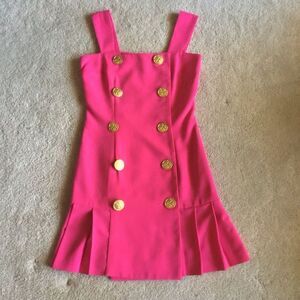 Fabulous Rare Vintage 80s Cache’ Button Detail Hot Pink Dress